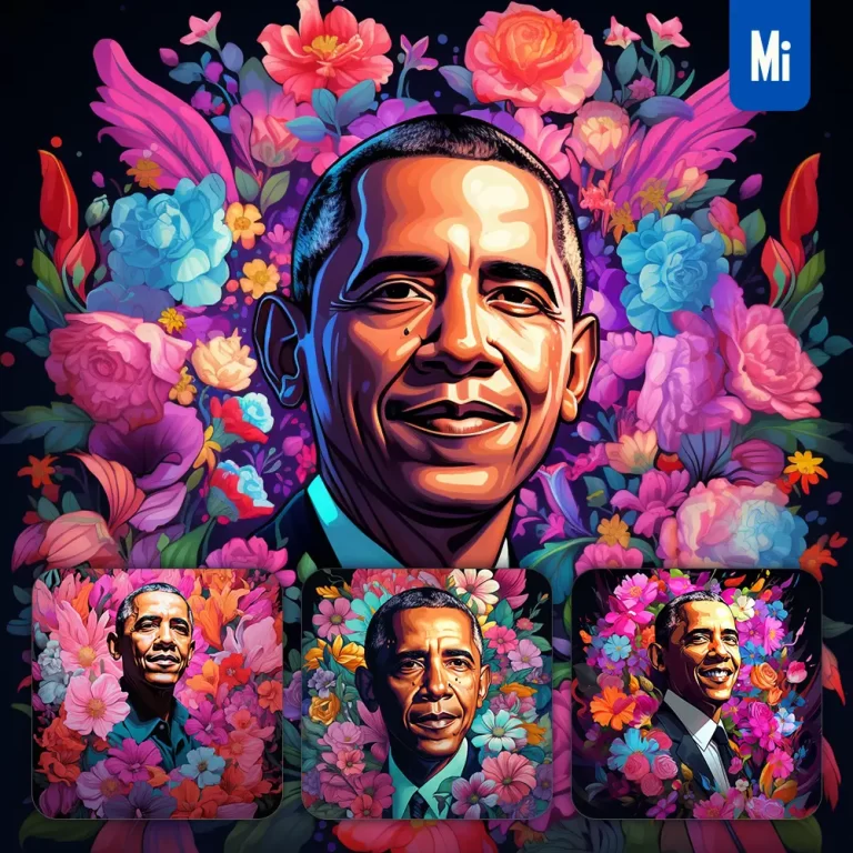 midjourney prompt Obama front head face flowers artist colorful painting illustration tattoo pattern