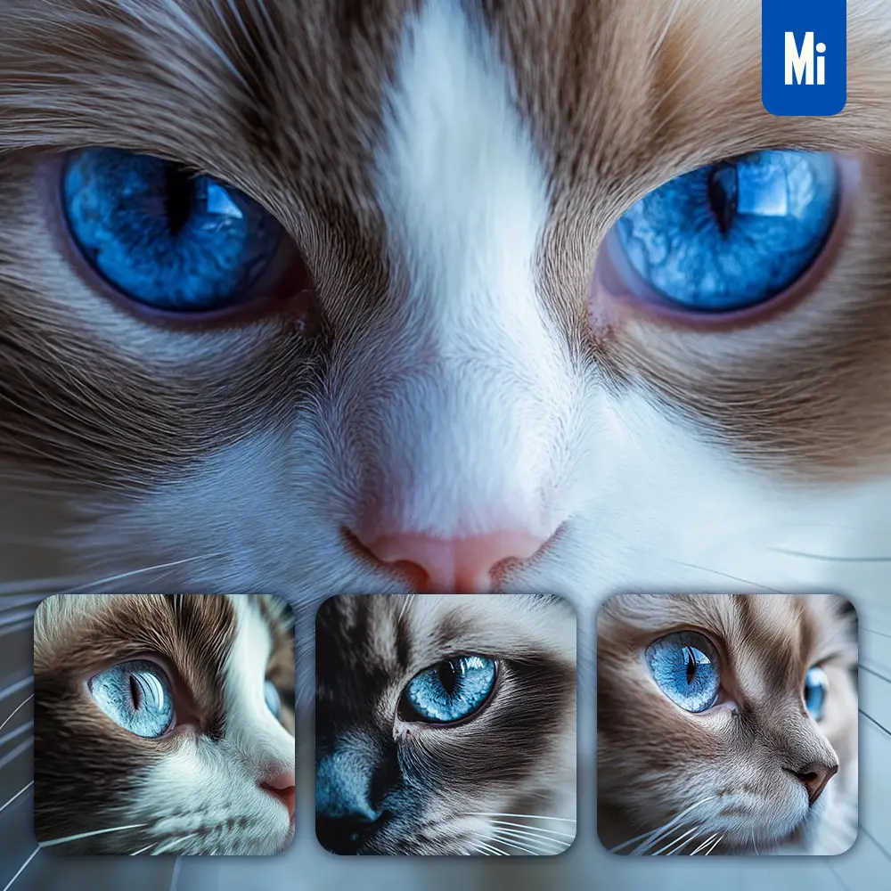 midjourney prompt Ragdoll cat eyes head straight face detailed close up photography