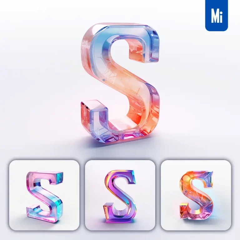midjourney prompt S letter glass C4D transparent crystal