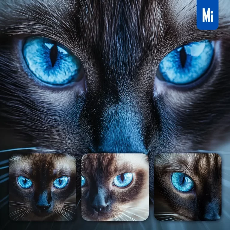 midjourney prompt Siamese cat eyes head straight face detailed close up photography
