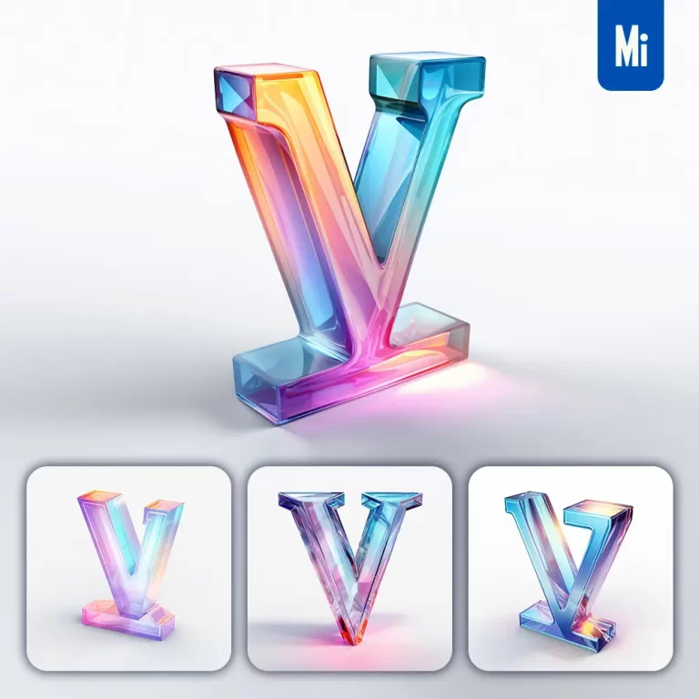 midjourney prompt V 3D letter glass C4D transparent crystal
