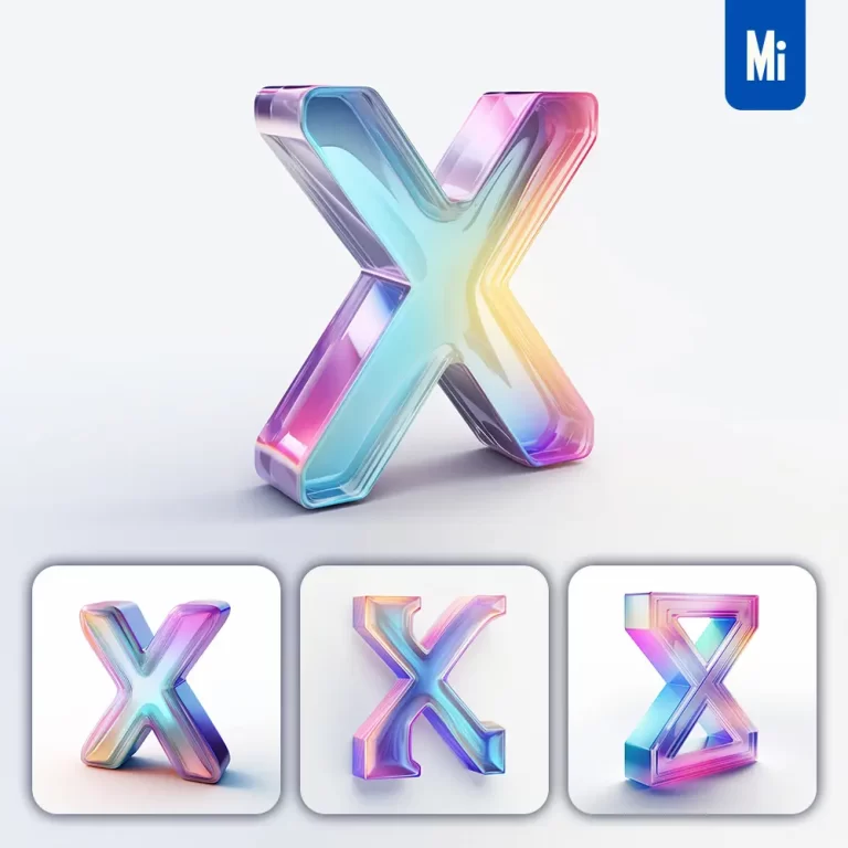 midjourney prompt X 3D letter glass C4D transparent crystal