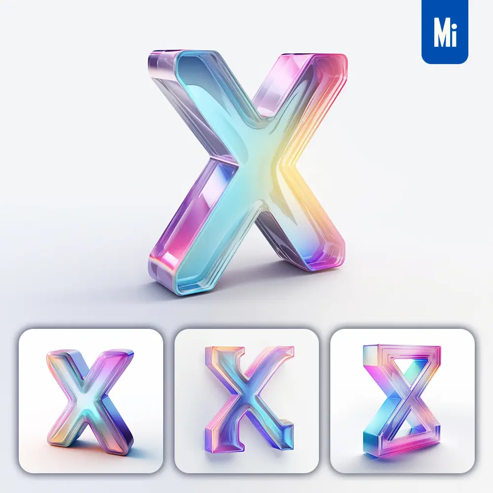 midjourney prompt X 3D letter glass C4D transparent crystal