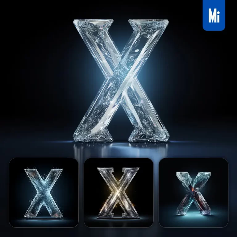 midjourney prompt X letter glass crystal 3D transparent