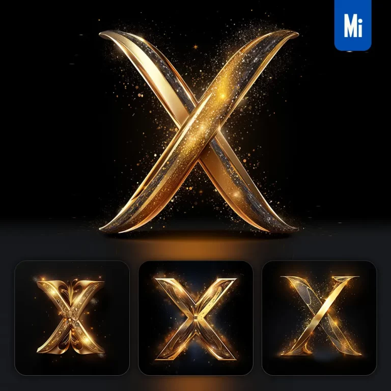 midjourney prompt X letter golden sparkling lighting material 3D
