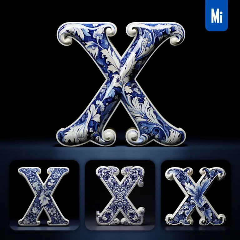 midjourney prompt X letter porcelain blue Chinese China pattern 3D