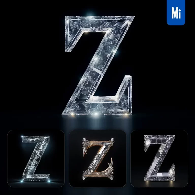 midjourney prompt Z letter glass crystal 3D transparent