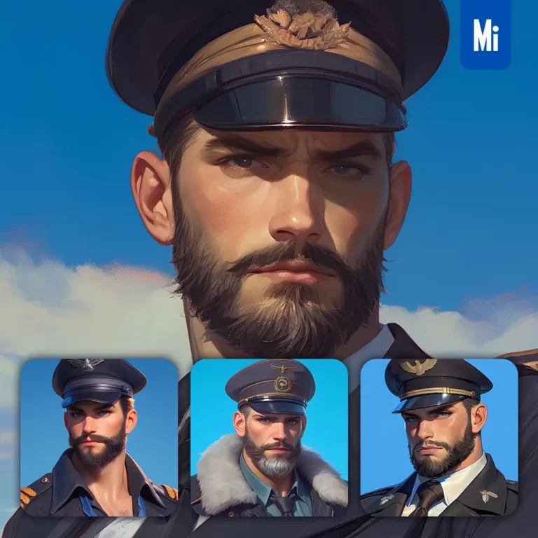 midjourney prompt aircraft commander pilot male man portrait cartoon painting