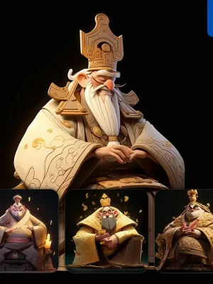 Midjourney Prompt Ancient King Chinese Emperor Cute 3d Cartoon Ip Character C4d Animation