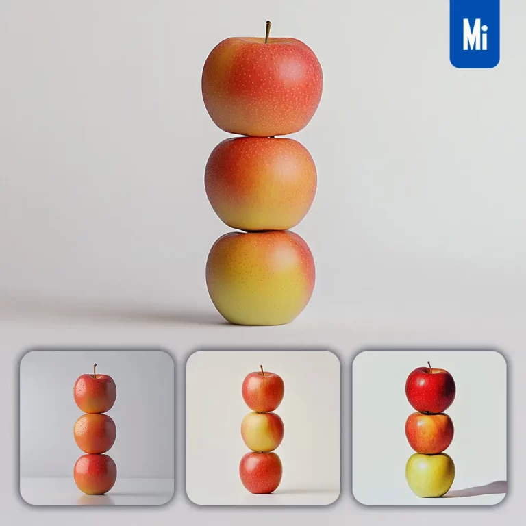 midjourney prompt apple connected fruits stack photography