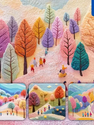 Midjourney Prompt Autumn Travel Hill Outing Trees Wool People Landscape