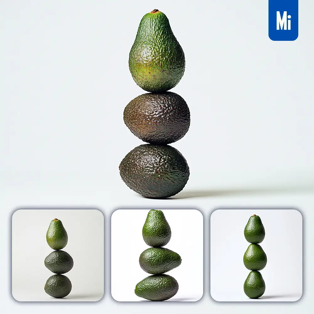 midjourney prompt avocado connected fruits stack photography