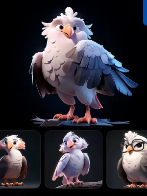 Midjourney Prompt Bald Eagle Cute 3d Cartoon Ip Character C4d Animation