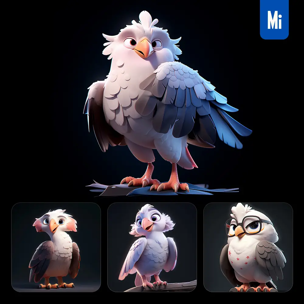 Midjourney Prompt Bald Eagle Cute 3d Cartoon Ip Character C4d Animation