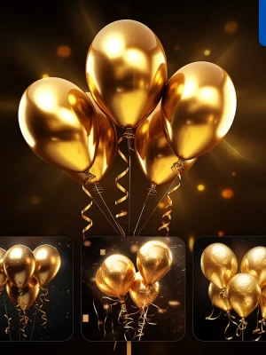 Midjourney Prompt Balloons Light Flower Golden Sparkling Lighting Material 3d