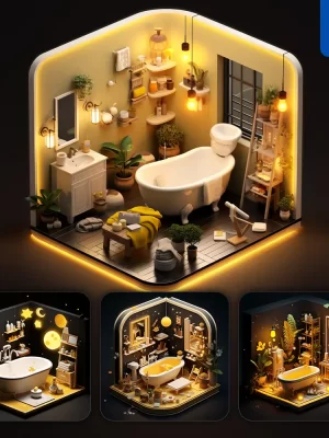 Midjourney Prompt Bathroom Washroom Bathtub Indoor Home Scene Space 3d Isometric Model