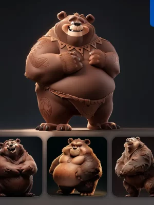 Midjourney Prompt Bear Brown Fat Cute 3d Cartoon Ip Character C4d Animation