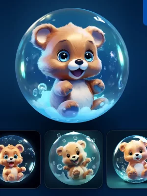 Midjourney Prompt Bear Bubble Water Underwater Cute Cartoon 3d