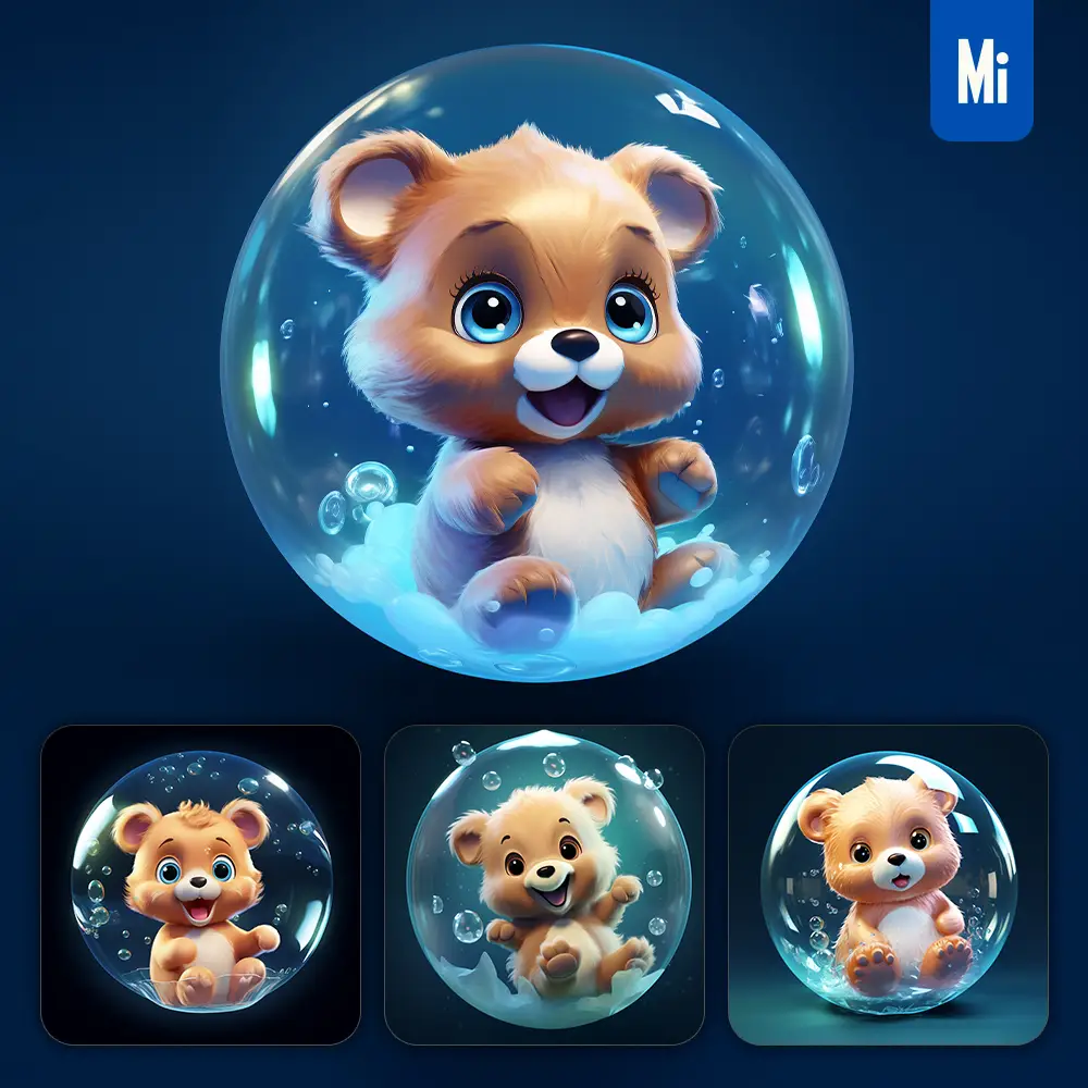 midjourney prompt bear bubble water underwater cute cartoon 3D