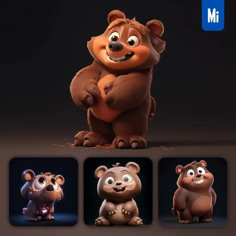 midjourney prompt bear cute 3D cartoon IP character C4D animation