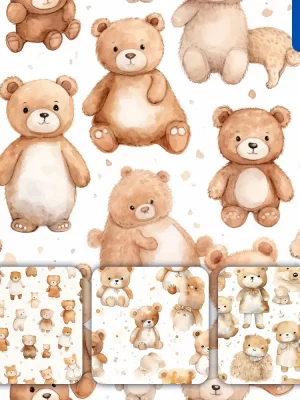 Midjourney Prompt Bear Dolls Cute Painting Watercolor Ink Drawing Pattern