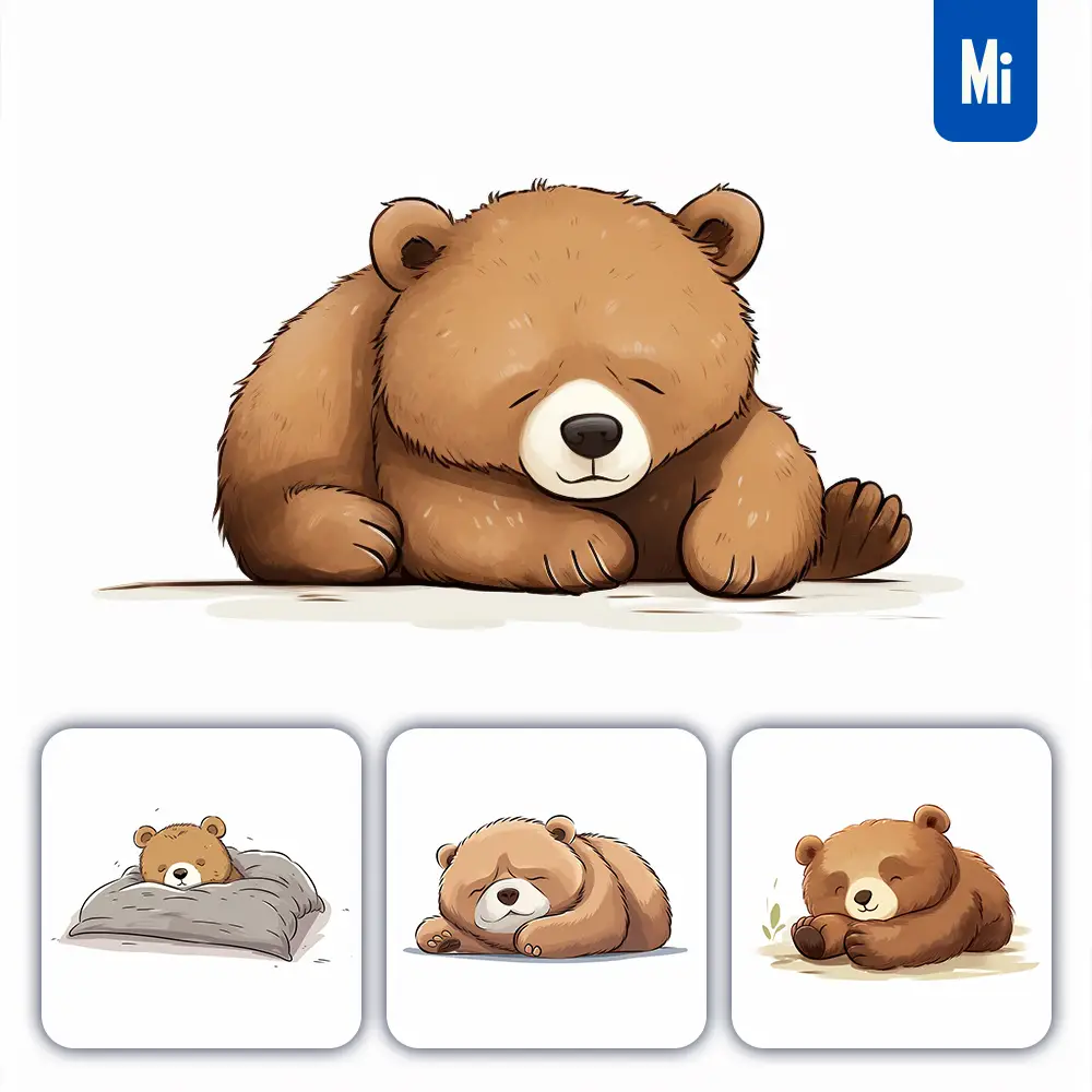 Midjourney Prompt Bear Sleeping Cartoon Illustration Drawing
