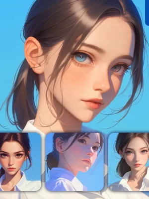 Midjourney Prompt Beautiful Girl Woman Hair Ponytail Female Office Lady Portrait Cartoon Painting