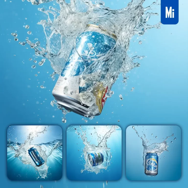 midjourney prompt beer beverage can underwater splash water spray photography