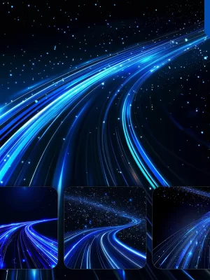 Midjourney Prompt Blue Light Trails Lines Track Road Effect Speed Abstract Wallpaper Background