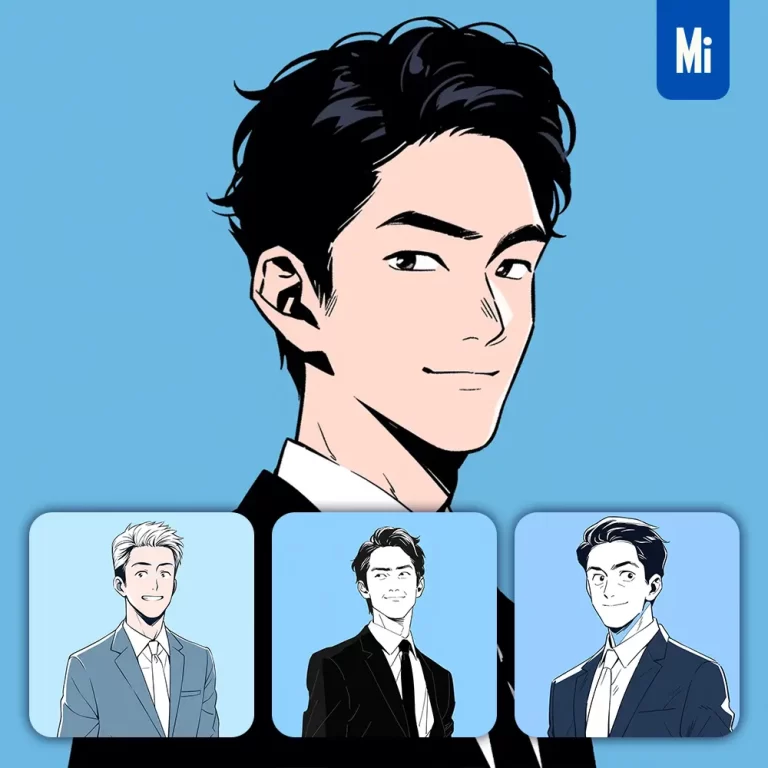 midjourney prompt blue man sir male lawyer suit animation character portrait cartoon illustration