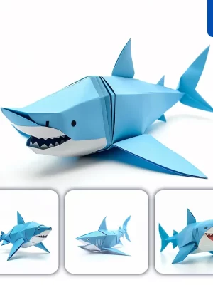 Midjourney Prompt Blue Shark Paper Folding Origami Art