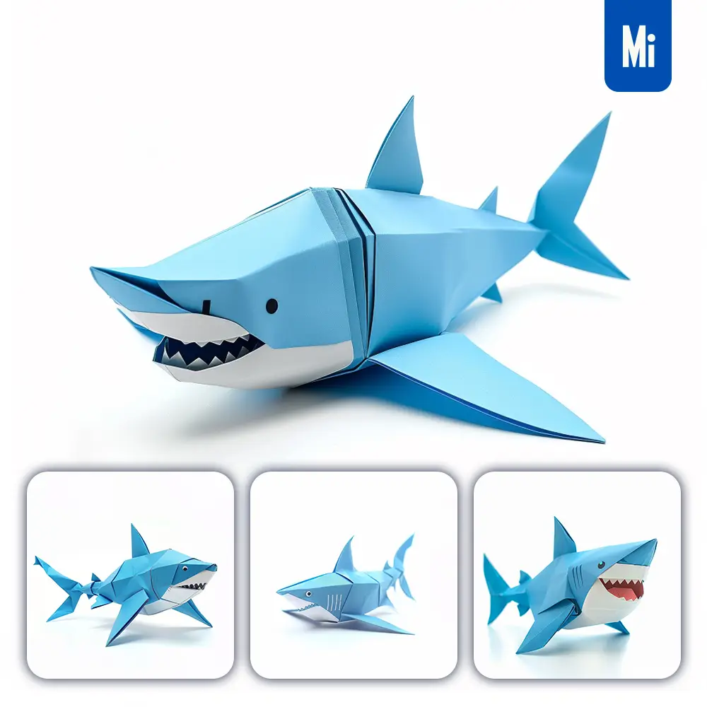 midjourney prompt blue shark paper folding origami art