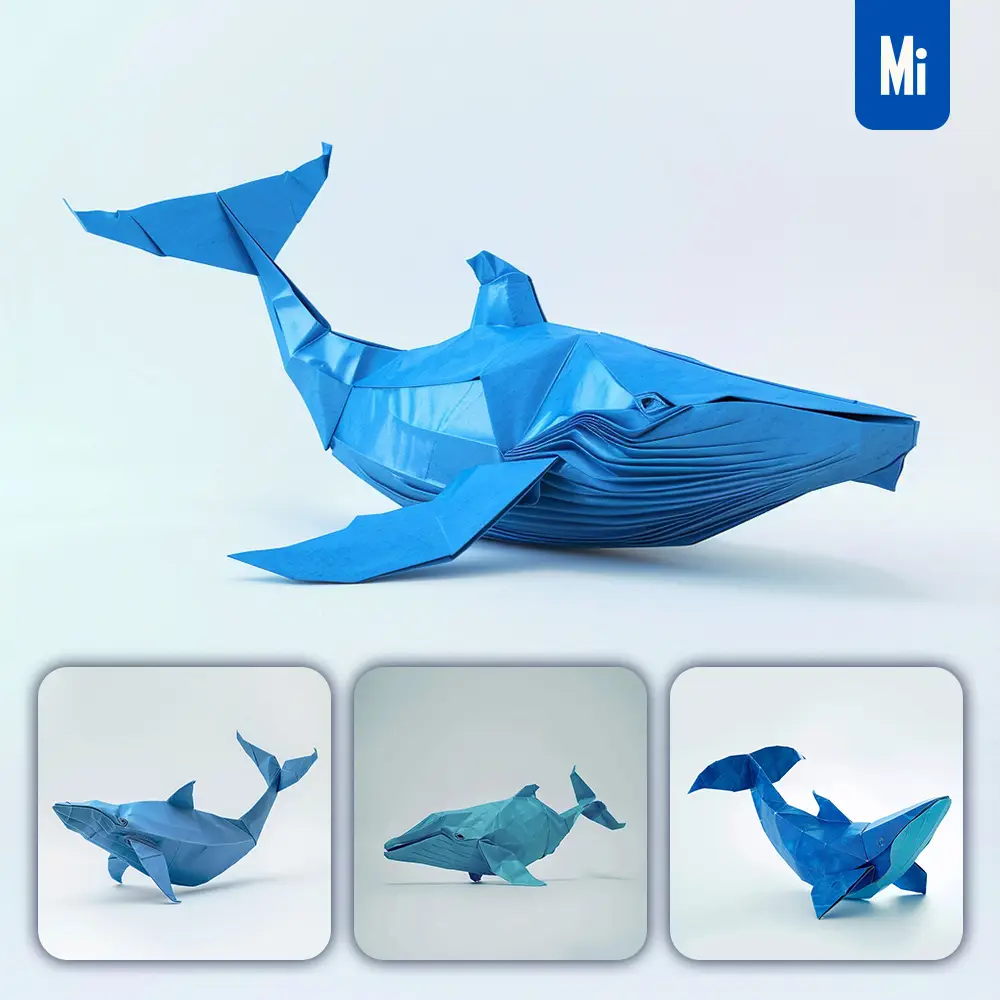 midjourney prompt blue whale paper folding origami art