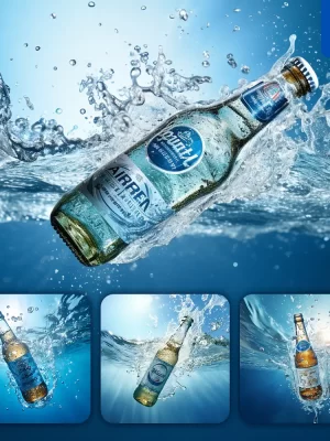 Midjourney Prompt Bottle Beer Underwater Splash Water Spray Photography