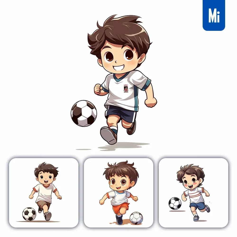 midjourney prompt boy play football cartoon illustration drawing
