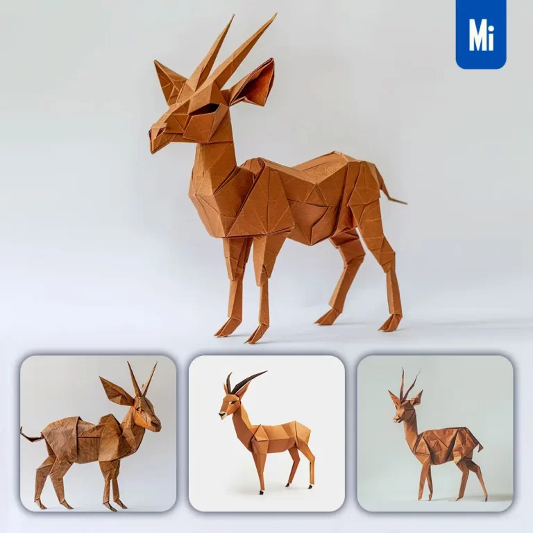 midjourney prompt brown antelope paper folding origami art