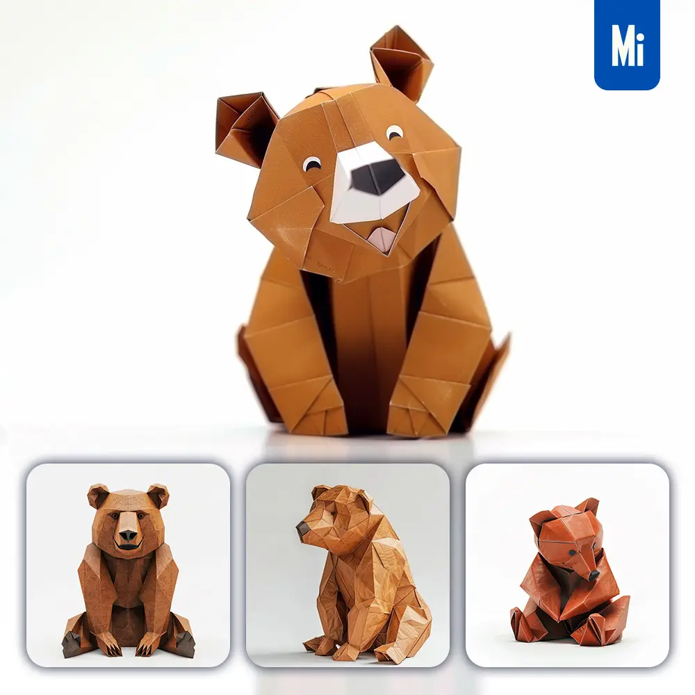 Midjourney Prompt Brown Bear Paper Folding Origami Art