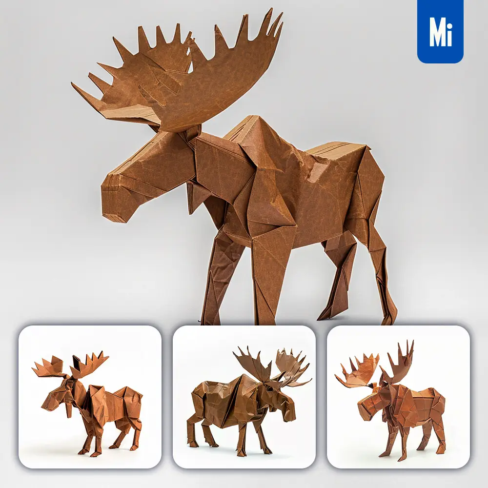 Midjourney Prompt Brown Moose Paper Folding Origami Art