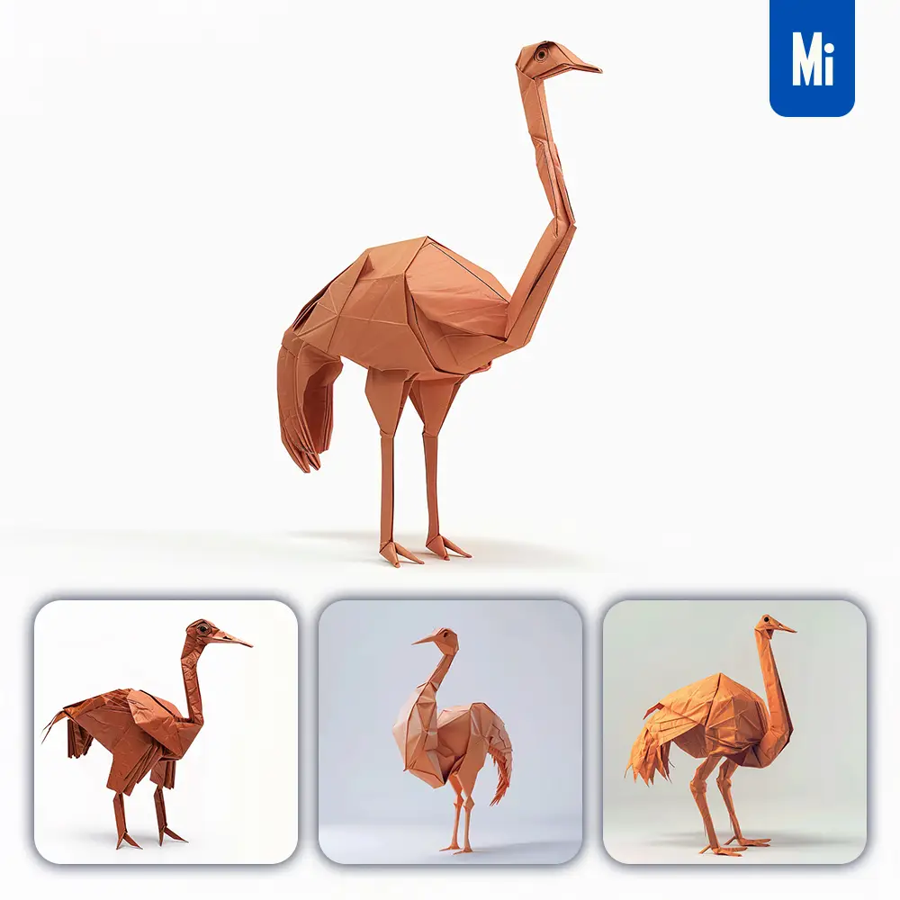 Midjourney Prompt Brown Ostrich Paper Folding Origami Art