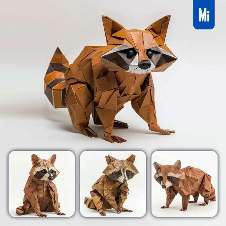 midjourney prompt brown raccoon paper folding origami art