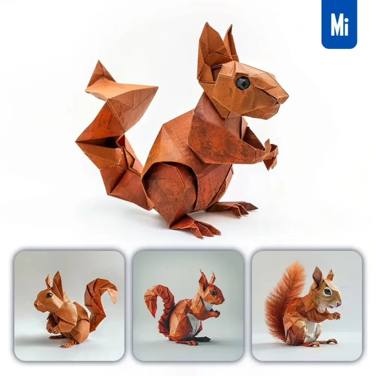 midjourney prompt brown squirrel paper folding origami art