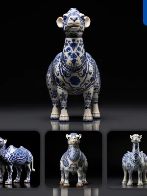 Midjourney Prompt Camel Porcelain Blue Animals Chinese China Pattern 3d