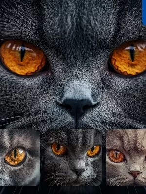 Midjourney Prompt Cat British Shorthair Eyes Head Straight Face Detailed Close Up Photography