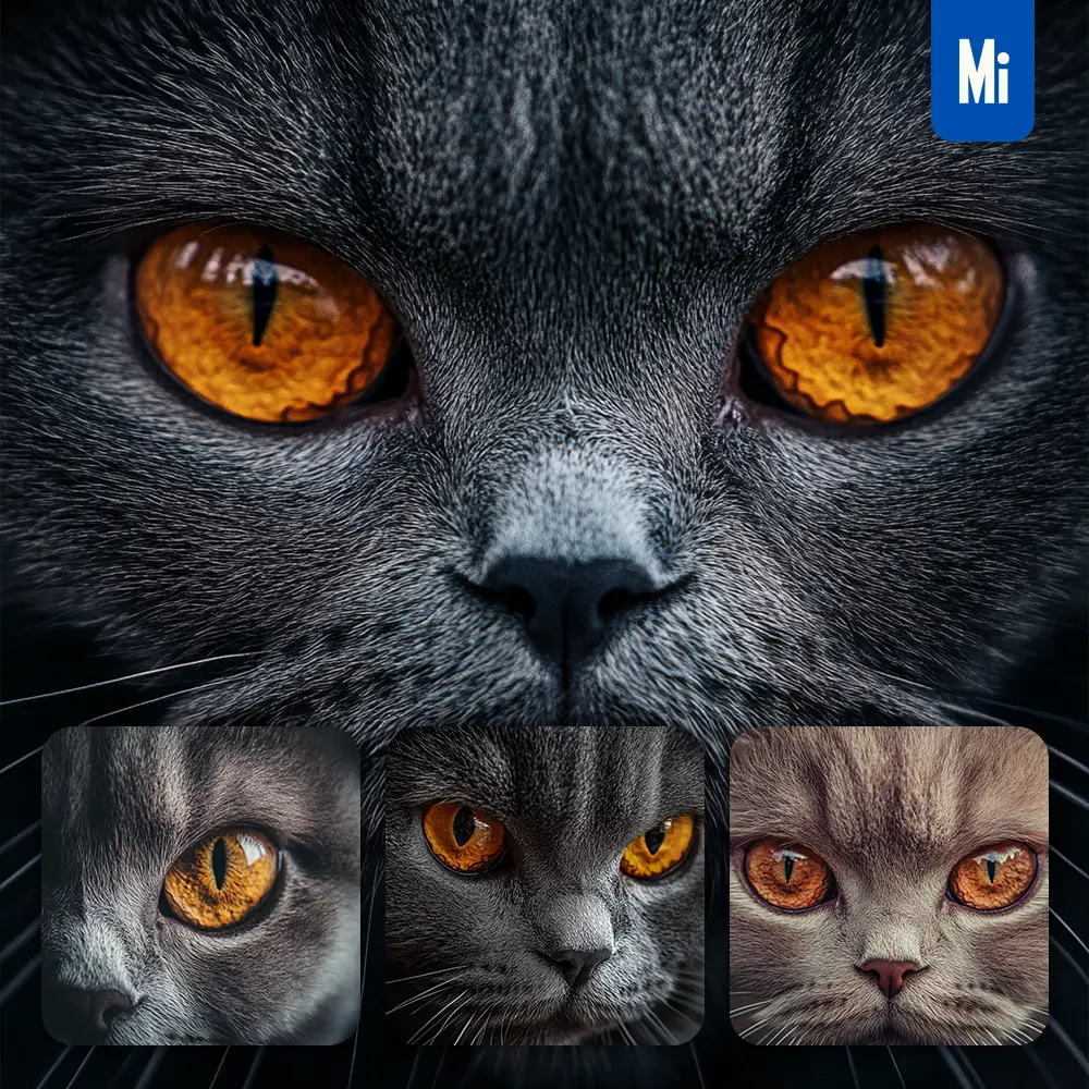 midjourney prompt cat British Shorthair eyes head straight face detailed close up photography