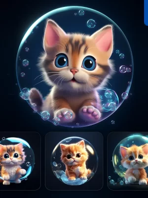 Midjourney Prompt Cat Bubble Water Underwater Cute Cartoon 3d