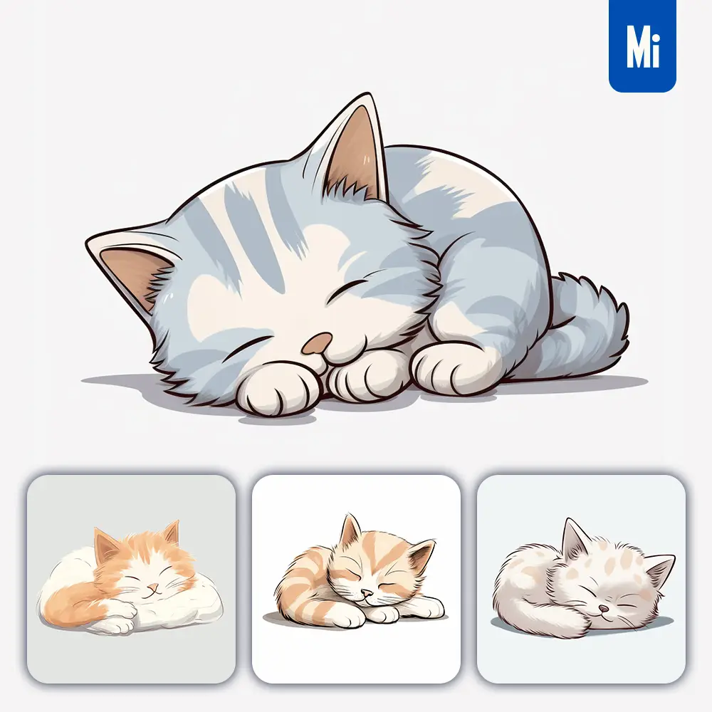 Midjourney Prompt Cat Kitten Sleeping Cartoon Illustration Drawing