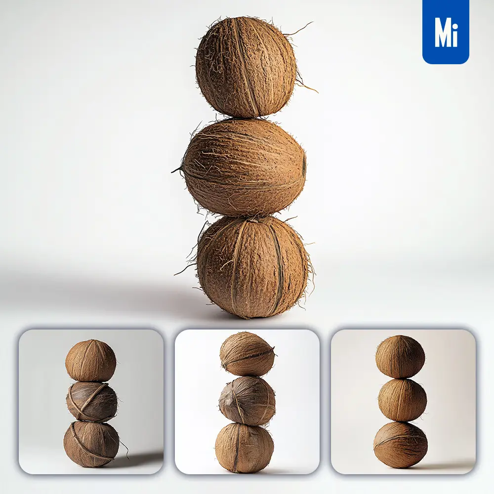 Midjourney Prompt Coconut Connected Fruits Stack Photography