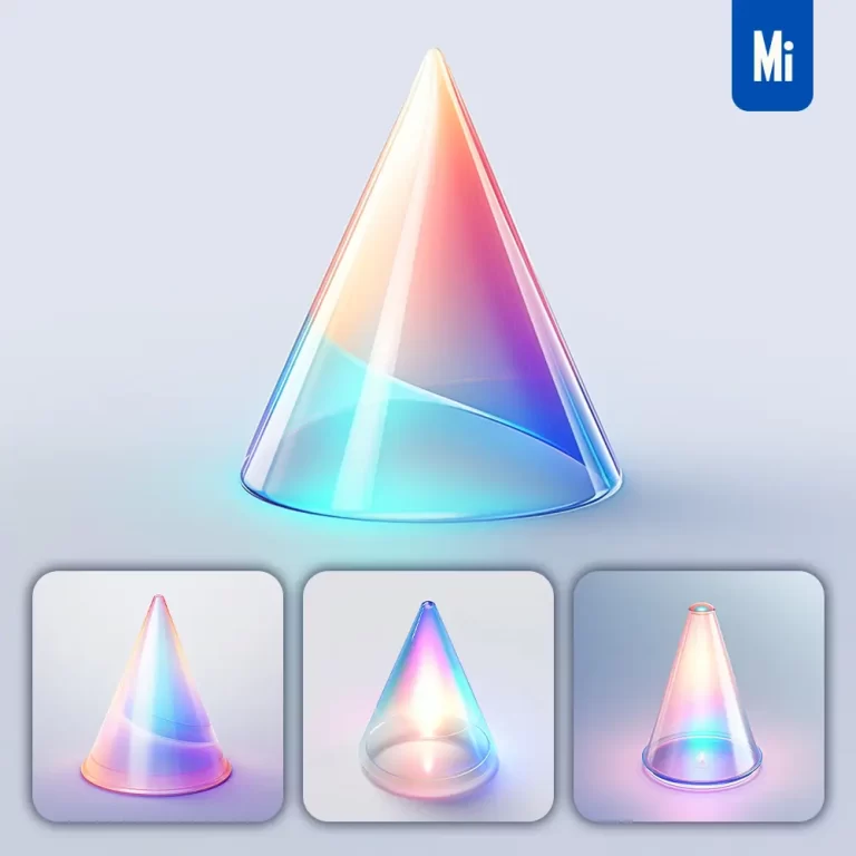 midjourney prompt cone icon UI design C4D glass 3D model