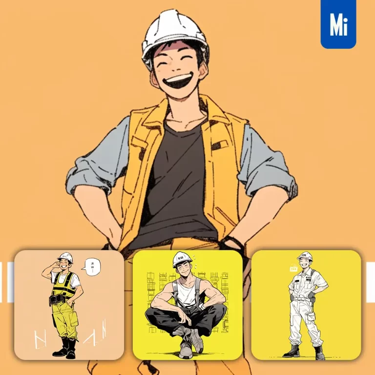 midjourney prompt construction worker man hard hat animation character portrait cartoon illustration