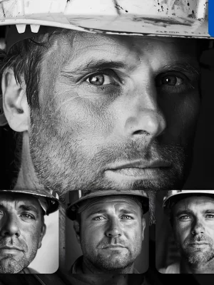 Midjourney Prompt Construction Worker Man Male Face Head Portrait Black And White Photography
